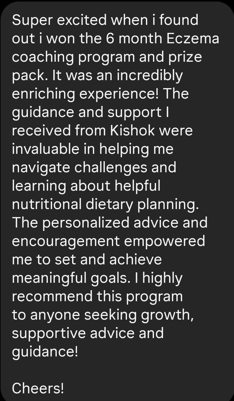 Client testimonial about eczema coaching