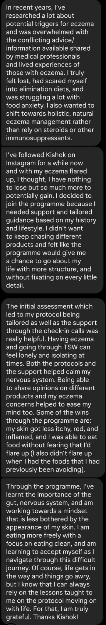 Client testimonial about eczema results