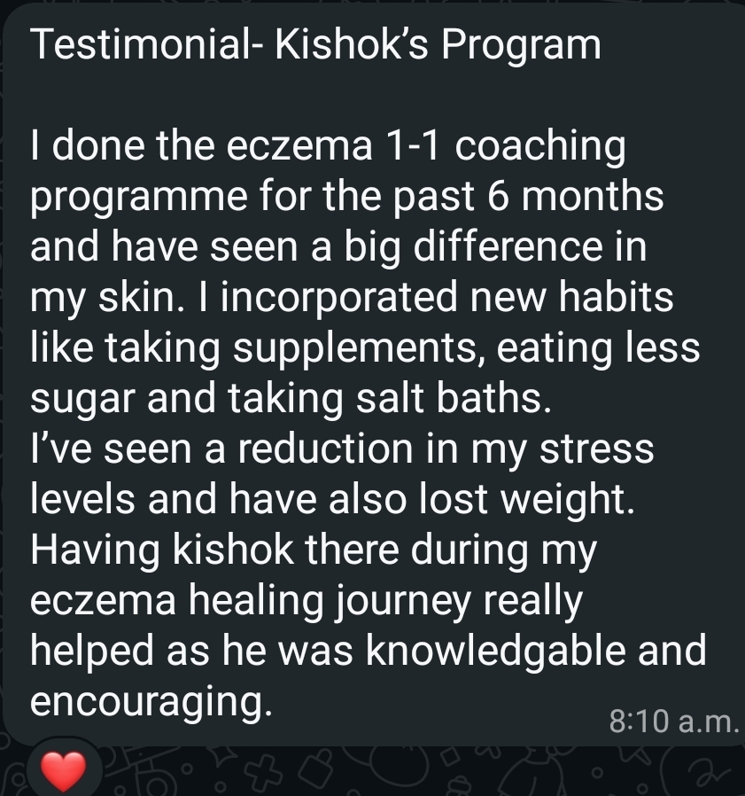 Client testimonial about eczema coaching results